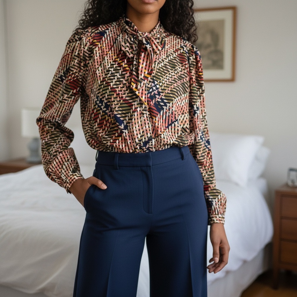 7th Avenue by New York & Company Printed Tie-Neck Blouse – Women’s XL